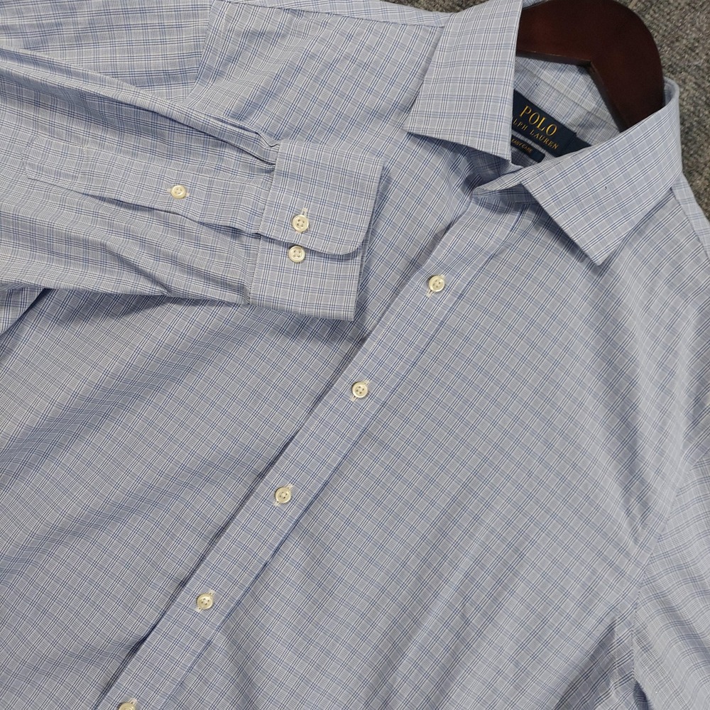 Polo Ralph Lauren Dress Shirt Mens 16 32/33 Blue Check Regular Fit Cotton LS